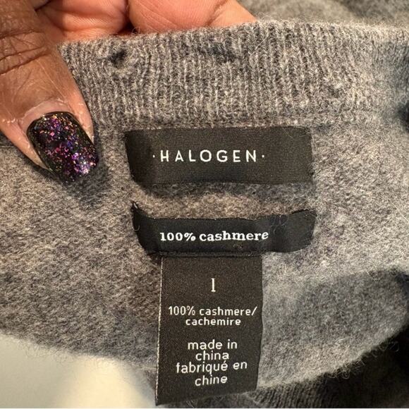 Halogen Cashmere Sweater Round Neck Slit Sides Size L Gray - Picture 6 of 7